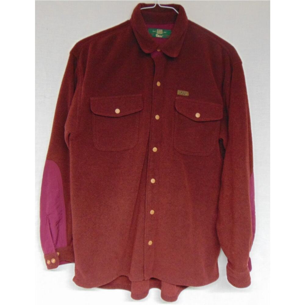 Orvis Polartec Mens Shirt Fleece Burgundy Long Sleeve Snap Medium Padded Sleeve